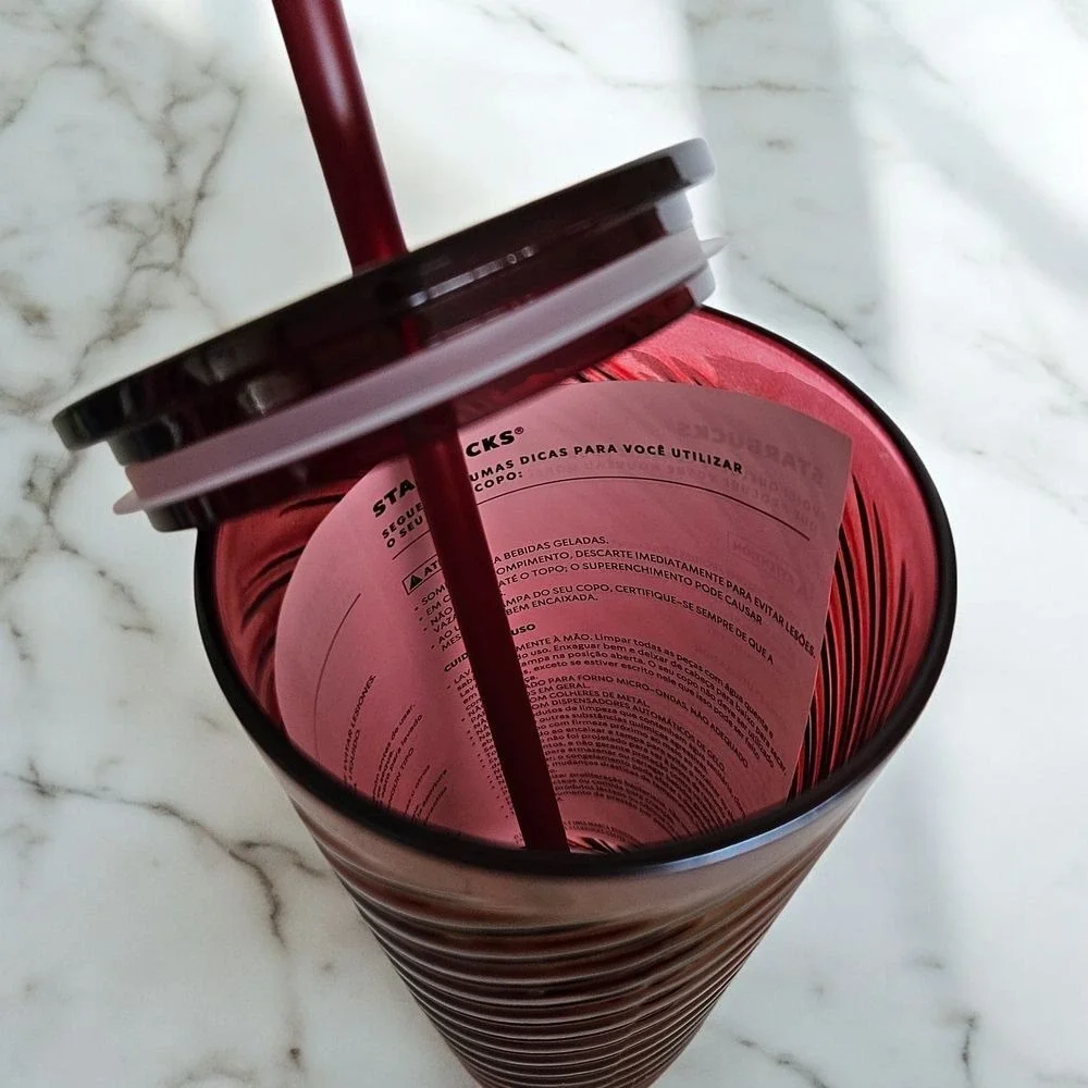 Starbucks Burgundy Swirl Glass‎ Tumbler Metallic Spiral Design 18oz